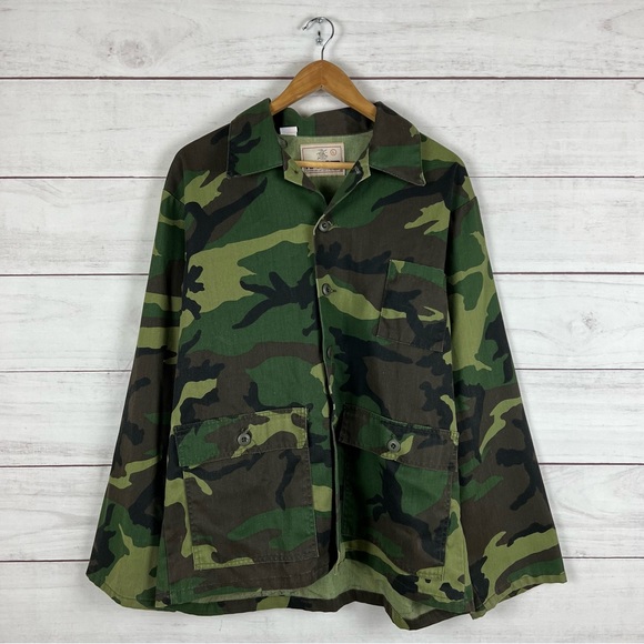 Vintage 1970s Ranger Camo Hunting Button Shirt Jacket Large